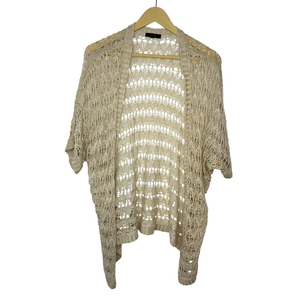 Mine Cardigan Womens S/M Beige Open Front Crochet Knit‎ Short Sleeve TA7421 Boho